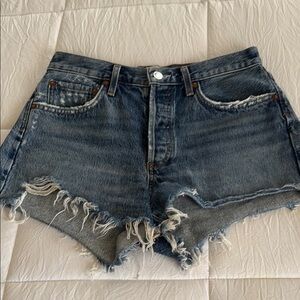 Agolde Blue Jean Shorts Distressed Cut-Off